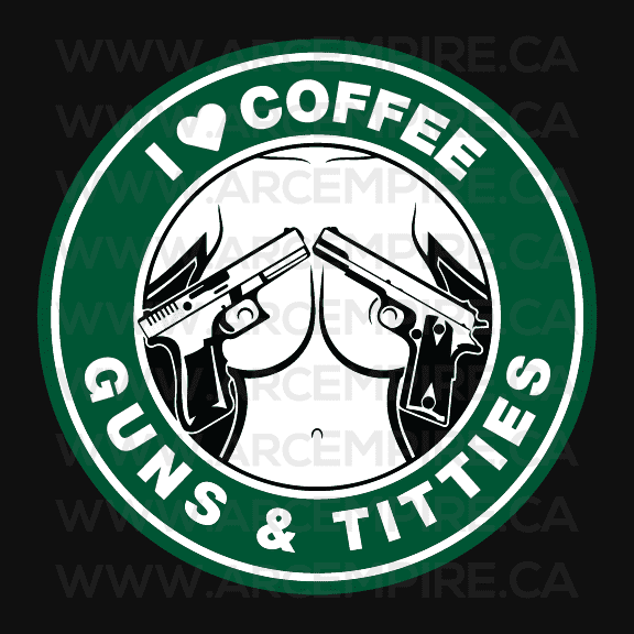 I Love Coffee, Guns, and Titties” Sticker